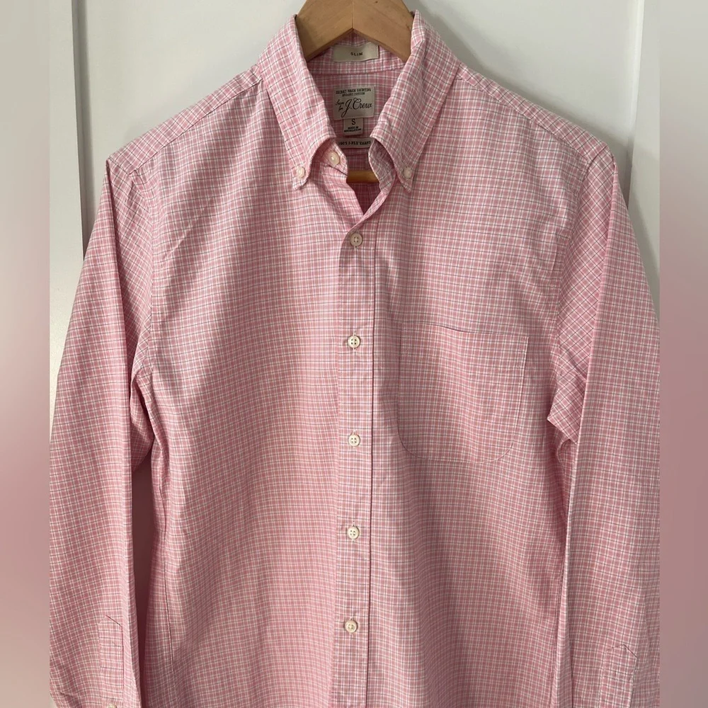 J. Crew Pink gingham pattern Wash Organic Cotton button Down Shirt Size S Y2K H
